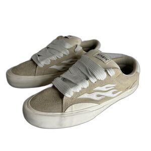 STRAYE Shoes Mens Size 14 Logan puff cream Low Top Skate Flame Stripe Lace Up